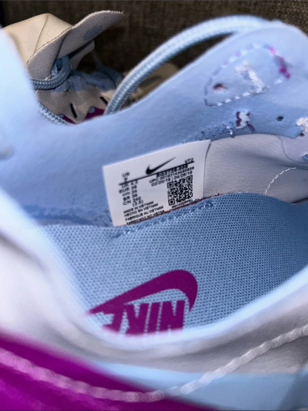 Nike React Element 55 - White Sneakers with Light Blue and Magenta Accents